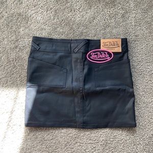 VON DUTCH Black Wax Denim Skirt